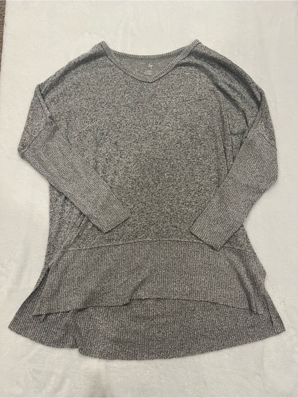 SO Cozy Tunic Gray Heathered Knit Oversized Sweater Medium